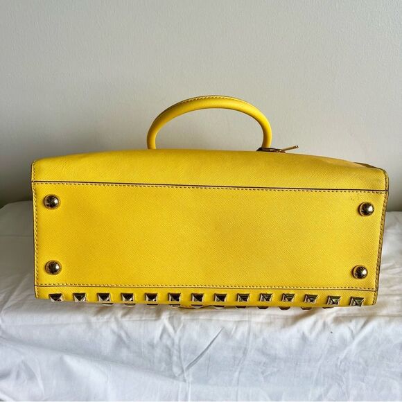MICHAEL KORS Yellow RARE Studded XL Hamilton Satchel Shoulder Bag Raven Selma - Picture 8 of 10